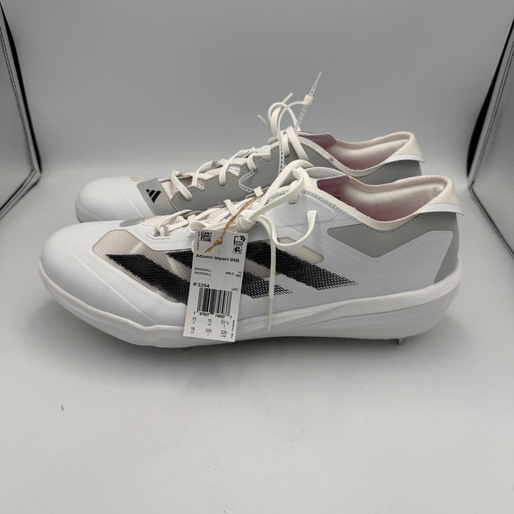 Adidas Adizero Impact BSB Mens Baseball Cleats White Grey Metal IF3354 Size 16